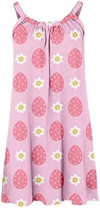 Cggmvcg Uskršnja haljina za žene ljeto bez rukava Bunny Egg Print Tank Mini haljina Strappy Casual