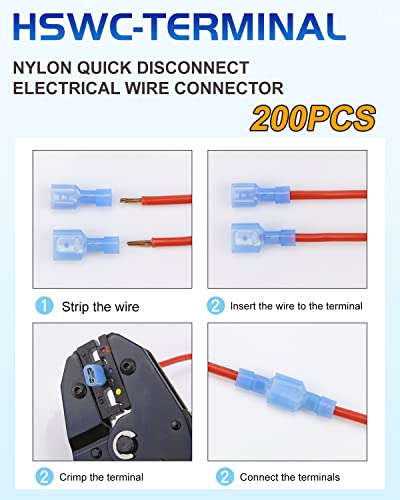 Spade priključak Kit - 200 kom. Nylon Quicknectnectnect priključci, električni izolirani terminali, muški i ženski lopatički žičani terminali s asortimanom