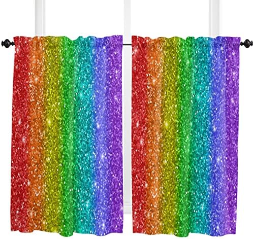 Rainbow Glitter prozor za zavjese sa 2, džepne zavjese za djecu za djecu spavaću sobu dnevni boravište kuhinje, puzeći za pranje prozora, šareni, 27,5x24Inch