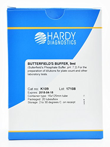 Butterfieldov fosfatni pufer, punjenje od 9 mililitara, cijev 16x125mm, naručivanje po pakovanju od 20, od