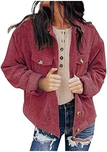 Pokloni za žene Jesen i zimski izlazni Corduroy rever dvostruki džepovi jakna s dugim rukavima