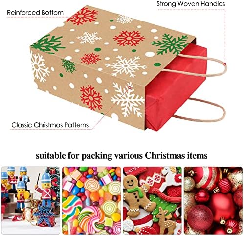 Cooraby 24 pakovanje Božić Kraft torba sa ručkom 12 stilova Božić Kraft papirne kese tretirajte