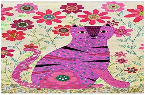 Dianoche tkani tepisi, kuhinjske prostirke, prostirke za kupatilo Sascalia Retro Flowers ljubičasta mačka