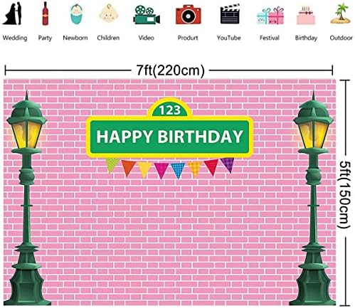 7x5ft Pink cigla Wall Street backdrops Sretan rođendan Pozadine za djecu Cartoon fotografija pozadina Baby Shower Banner Prop za zabavu