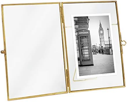 Isaac Jacobs 4x6, antikni zlato, vintage stil mesinga i stakla, metalni, plutajući sto za fotografije, sa zatvaračem za zatvaranje kutije za slike, više