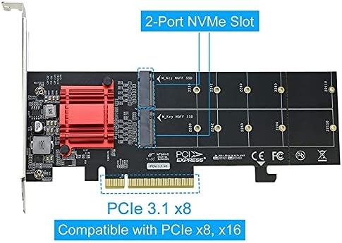 Carreteiro Dual NVMe PCIe Adapter, M. 2 NVMe SSD za PCI-E 3.1 x8/X16 podrška za kartice M. 2