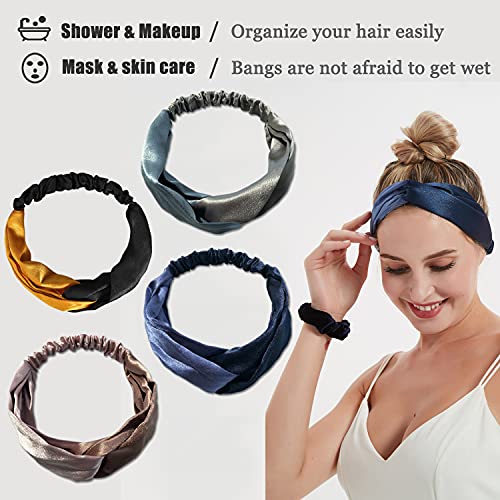 HINRODEN trake za glavu za žene, modne svilene elastične trake za glavu Spa Yoga Workout znoj-upijajuće neklizajuće marame za glavu slatka Vintage Hair Accessories, pakovanje od 11（8 traka za glavu + 3 Scrunchies