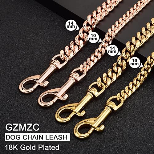 GZMZC lanac za pse povodac zlato 14 mm lažni lanci za teške pse sa kožnom podstavljenom ručicom