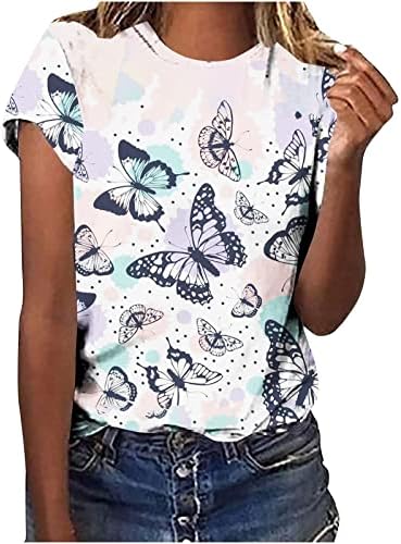 Ženski leptir Print Tops 2023 ljetne manžetne kratke rukave bluze Crewneck majice Casual Dressy tunike Tees Tops