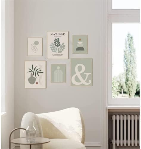 Sage Green Matisse Wall Art Unfrant Set iz 6 velikih, minimalističkih kadulja za zeleno i bež Boho Art Prints,