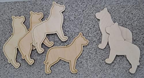 Set od 6 nedovršenih sibirskih haskija, laserski rezani drveni oblik ukrasa za pse-proizvedeno