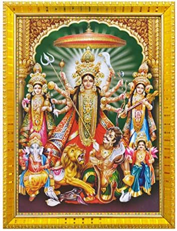 Koshtak Durga/ambe/sherawali maa sa Kartik Ganesh laxmi sarasawti okvirom za fotografije sa laminiranim posterom za obožavanje hrama puja / zidno vješanje / poklon/Kućni dekor