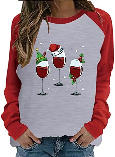 Žene Božić majice vino-deiful pismo grafički Bejzbol T-Shirt Funny Dugi rukav pismo štampane Tees Tops