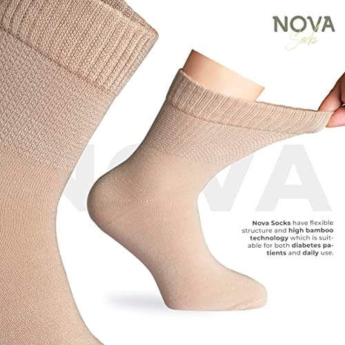 Dijabetičke čarape za bambusove žene - 4 para, dijabetičke čarape gležnja, meko, široko, rastezljivo, bešavne