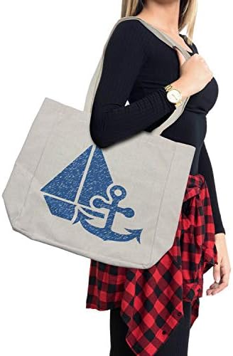 Ambesonne Vintage plava torba za kupovinu, sidro i jedrilica s morskom tematikom s pomorskim printom Grungy