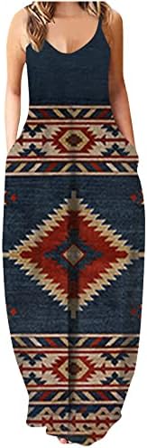 Ljetne maxi haljine za žene zapadno Aztec etnička geometrijska haljina za ispis bez rukava V izrez Trendi Ležerne duga haljina