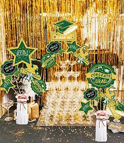 Dekoracije za diplomske zabave zeleno zlato 2023/zelene zlatne dekoracije za maturu središnji dijelovi stola-24