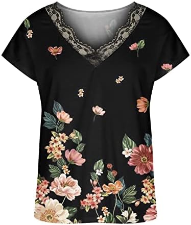 Majica bluza za teen djevojke Ljeto jesen 2023 odjeća s kratkim rukavima V izrez čipka pamučna grafička bluza