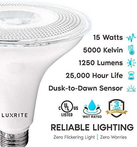 LUXRITE Dusk to Dawn PAR38 LED sijalica, 120W ekvivalentna, senzor za automatsko uključivanje, 5000k svijetlo