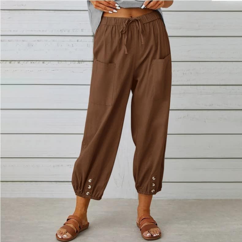 Hiuara seljačke hlače za žene Ljeto plaža pamučna posteljina Capris 3/4 Duksevi joga hlače elastične struice