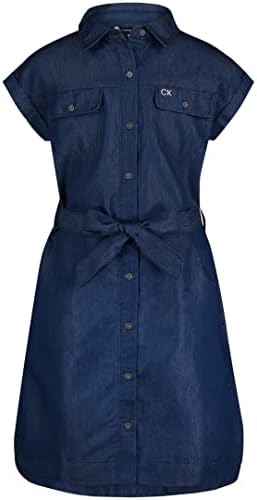 Calvin Klein djevojke ' kratki rukav Denim Shirt Dress, Chambray & tamne Denim boje, tamna Chambray,