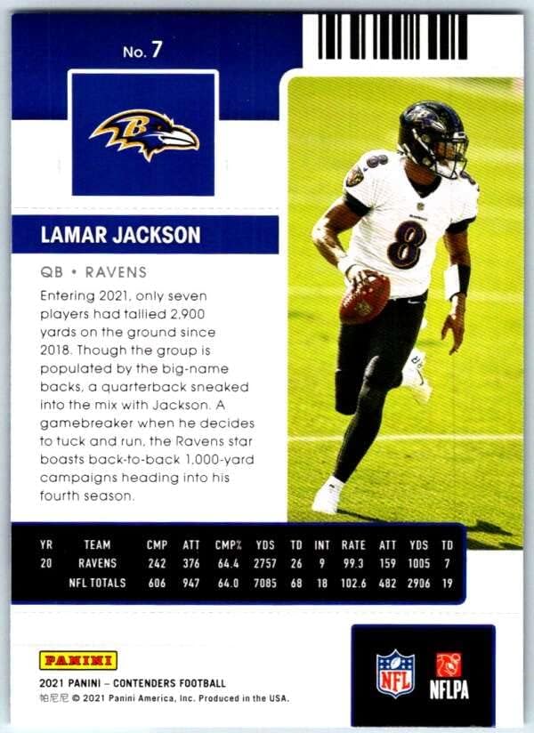 2021 Panini kandidata za sezonu 7 Lamar Jackson Baltimore Ravens NFL fudbalska trgovačka kartica