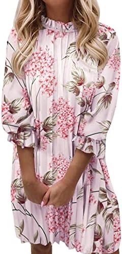 Miashui traper haljine Žene Žene cvjetni print rubf Clos Fold tri četvrtine rukava Splice labave haljine