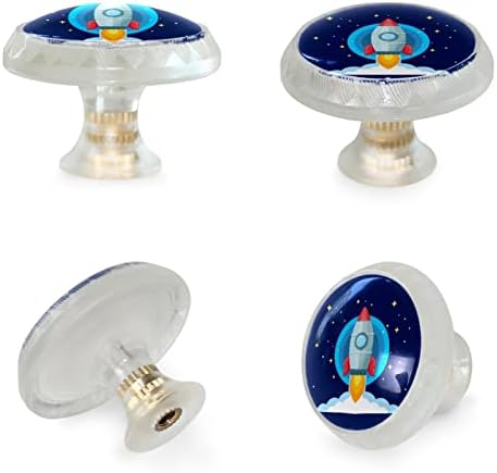 Guerotkr 4 kom, prozirne ručke ormara, gumbe za ormariće, obrubovi, ručke za ormare i ladice, planeta svemirskog broda Plavi uzorak