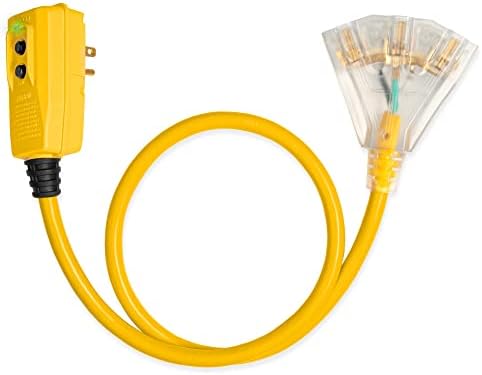 Željezni kočnji kabl 3 noge Osvetljeni vanjski GFCI produžni kabel - 12/3 SJTW Heavy Duty Yellow Pigtail kabel