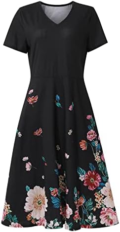 Plus veličine Ženska haljina kratkih rukava cvjetna casual v izrez Midi haljine dame dame flare swing