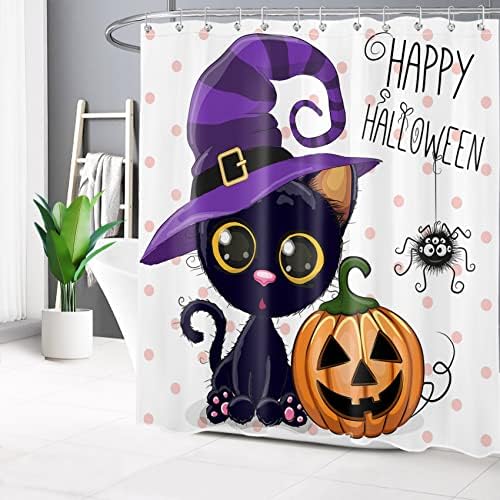 LB Halloween Curvkins Cartion Cartion Cartoon Cat Magic Hat Dots Kupaonica Zavesa za zavjese Dekor, kuke