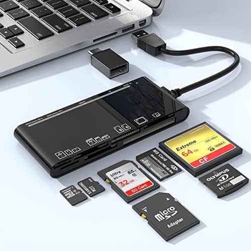 Čitač kartica USB 3.0 sa USB-C adapterom, 7 U 1 Čitač memorijskih kartica, USB 3.0 High Speed CF/SD/TF/XD/MS/Micro