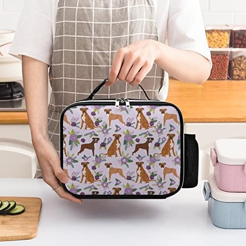 Lovely Boxer pet pas i cvjetna štampana torba za ručak tote Box Lunchbox odvojivi vodootporni hladnjak