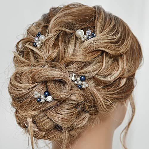 Heread Blue Pearl Bride vjenčane igle za kosu srebrne svadbene komade kose Prom Hair Clips