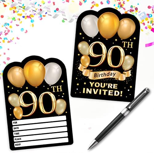 30 Gold Glitter 90. rođendana za rođendanske kartice sa kovertama