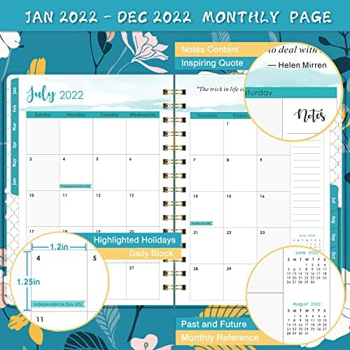 2022 Planer - Planer i kalendar 2022, 6,4 '' x 8,5 '', tjedni i mjesečni plan za januar 2022. - dec