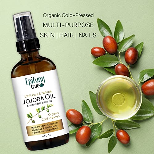 Epifany True organsko hladno prešano Jojoba ulje 4oz | duboko hidratantno ulje za lice, kosu, kožu | nokte / Anti-Aging za žene i muškarce