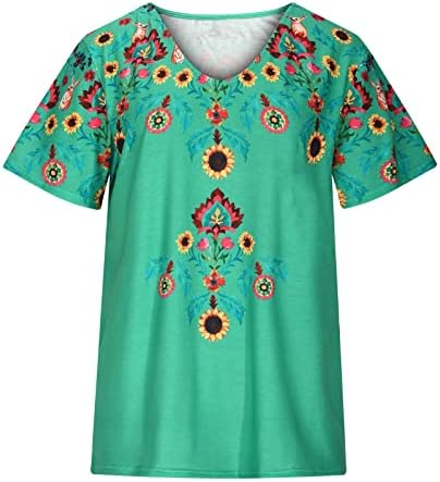 Ženska majica Jesen Ljetna odjeća Trendy kratki rukav pamuk V izrez cvjetna grafička salon majica