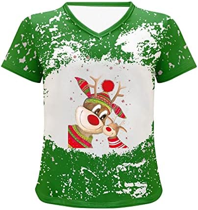 Božić Izbijeljeni vrhovi za žene Božić Jeleni Elk štampani majice Casual V vrat kratki rukav bluza Loose