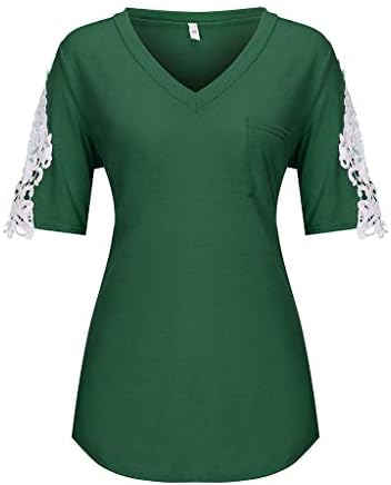Ženska elegantna bluza čipkasta kukičana kratka rukava V izrez Tees ljetna Casual jednobojna majica