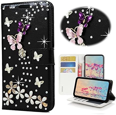 STENES Bling Case za Huawei Mate 20 X-Stylish - 3D Handmade Crystal s-Link Butterfly Floral Magnetic Wallet
