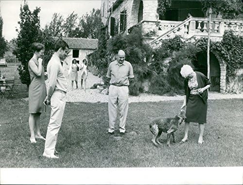 Vintage fotografija Henrik, princ Consort Danske i Margrethe II Danske gledajući psa.
