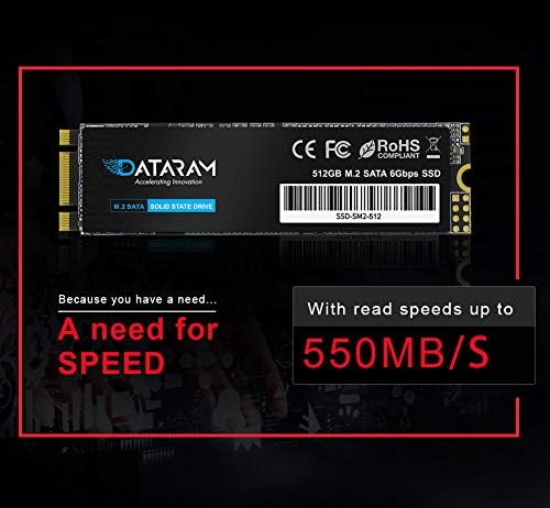 Dataram M.2 SSD 512GB, M.2-2280 Interni pogon SATA protokol, 550Mb / s 6Gbps, visoki performanse za laptop