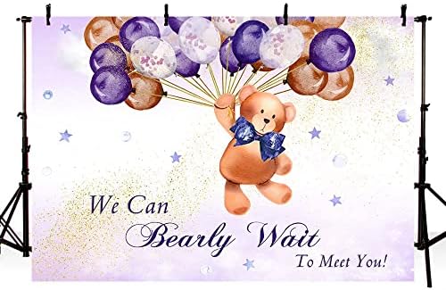 MEHOFOND Bear Baby Shower pozadina za djevojku možemo biserno čekati da Vas upoznamo ukrasi ljubičasti
