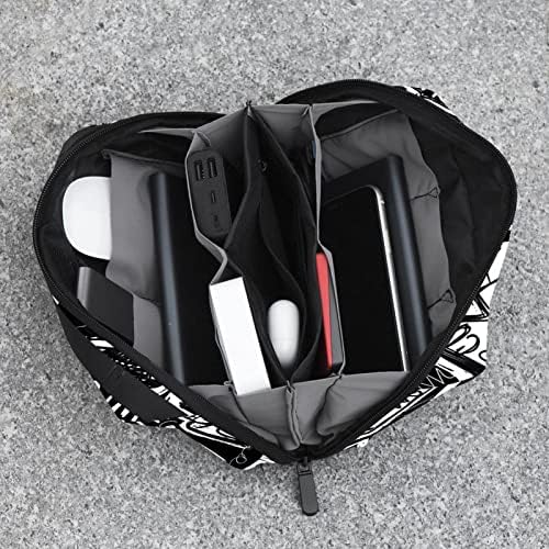 Elektronski Organizator mala torba za Organizator putnih kablova za čvrste diskove, kablove, punjač, USB, SD karticu, crno-bele grafite Art Butterfly Crown