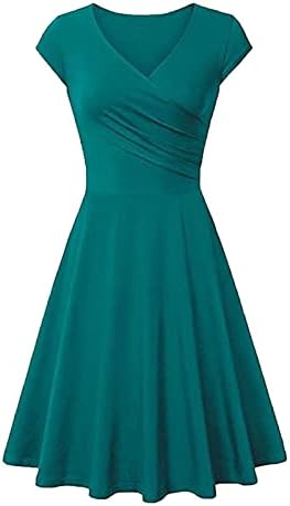 Nokmopo kratke haljine za žene modna haljina u boji V-izrez kratka rukava večernja haljina ženske