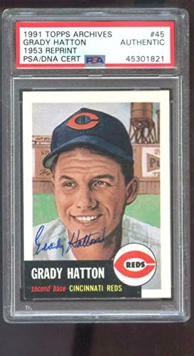 1991. TOPPS Arhiva 1953 45 Grady Hatton Autograph Auto PSA / DNA bejzbol kartica - bejzbol ploče sa
