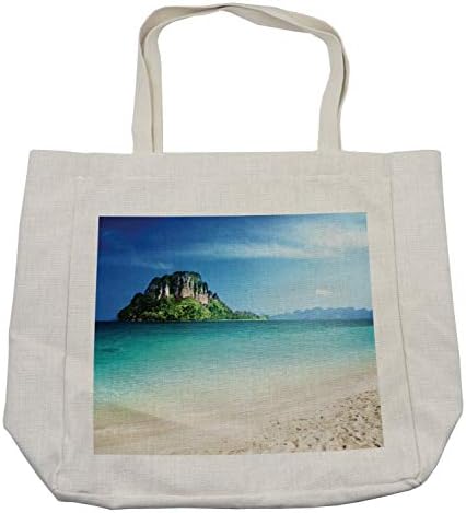 Ambesonne Beach torba za kupovinu, Grand Cliff u kristalnom moru Tropski ostrvski krajolik s ljetnom