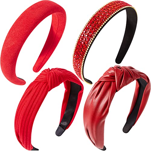 4 kom crvena traka za glavu Crvena pletena traka za glavu Crvena dodatna oprema za žene crveni Rhinestone