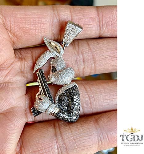 TGDJ srebra Muška okrugli crni & amp ;bijeli dijamant muške zeko životinja Charm privjesak 2.05 Cttw
